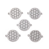 201 Stainless Steel Sacred Geometry Links, Laser Cut, Flower of Life, Stainless Steel Color, 17.5x23x1mm, Hole: 1.4mm, 5pcs/Set