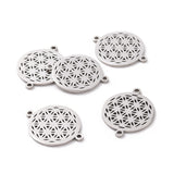 201 Stainless Steel Sacred Geometry Links, Laser Cut, Flower of Life, Stainless Steel Color, 17.5x23x1mm, Hole: 1.4mm, 5pcs/Set