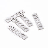 201 Stainless Steel Pendants, Laser Cut, Moon Phase Bar Charm, Stainless Steel Color, 35x8x1mm, Hole: 1.8mm, 5pcs/Set