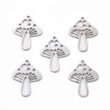 Autumn Theme 201 Stainless Steel Pendants, Laser Cut, Mushroom, Stainless Steel Color, 25x20x1mm, Hole: 1.5mm, 5pcs/Set