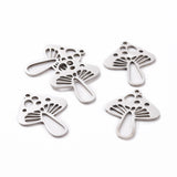 Autumn Theme 201 Stainless Steel Pendants, Laser Cut, Mushroom, Stainless Steel Color, 25x20x1mm, Hole: 1.5mm, 5pcs/Set