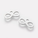 Non-Tarnish 201 Stainless Steel Charms, Laser Cut, Infinity, Stainless Steel Color, 6x12x1.2mm, Hole: 1.5mm, 10pc/Set