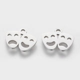 Non-Tarnish 201 Stainless Steel Charms, Mardi Gras Charms, Drama Mask, Stainless Steel Color, 10x13x1mm, Hole: 1.5mm, 10pc/Set