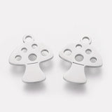 Non-Tarnish 201 Stainless Steel Charms, Mushroom, Stainless Steel Color, 14x12x1.1mm, Hole: 1.5mm, 10pc/Set