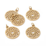 PVD Vacuum Plating 304 Stainless Steel Pendants, Chakra, Sahasrara, Flat Round with Flower, Golden, 22.5x19x1mm, Hole: 3mm, 5pcs/Set