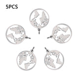 201 Stainless Steel Pendants, Ring with Map, Stainless Steel Color, 20x17.5x1mm, Hole: 3mm, 5pcs/Set