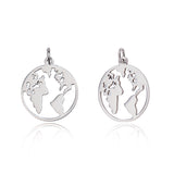 201 Stainless Steel Pendants, Ring with Map, Stainless Steel Color, 20x17.5x1mm, Hole: 3mm, 5pcs/Set