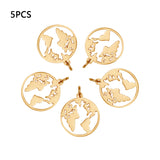 201 Stainless Steel Pendants, Ring with Map, Golden, 20x17.5x1mm, Hole: 3mm, 5pcs/Set
