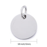 Tarnish Resistant 201 Stainless Steel Pendants, Manual Polishing, Flat Round, Stamping Blank Tag, Stainless Steel Color, 10x1mm, Hole: 3.5mm, 5pc/Set