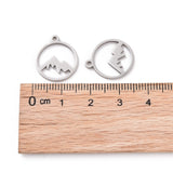 201 Stainless Steel Laser Cut Pendants, Mountain, Stainless Steel Color, 17x14.5x1mm, Hole: 1.5mm, 5pcs/Set