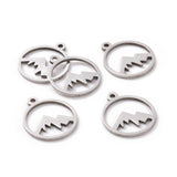 201 Stainless Steel Laser Cut Pendants, Mountain, Stainless Steel Color, 17x14.5x1mm, Hole: 1.5mm, 5pcs/Set