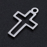 Non-Tarnish 201 Stainless Steel Laser Cut Pendants, Cross, Stainless Steel Color, 16x10.5x1mm, Hole: 1.4mm, 5pc/Set