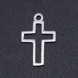 Non-Tarnish 201 Stainless Steel Laser Cut Pendants, Cross, Stainless Steel Color, 16x10.5x1mm, Hole: 1.4mm, 5pc/Set