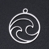 Non-Tarnish 201 Stainless Steel Laser Cut Pendants, Flat Round with Auspicious Cloud, Stainless Steel Color, 20x17.5x1mm, Hole: 1.4mm, 5pc/Set