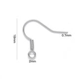 304 Stainless Steel Earring Hooks, Ear Wire, with Horizontal Loop, Stainless Steel Color, 17~19x19mm, Hole: 2mm, 21 Gauge, Pin: 0.7mm, 200pcs/Set