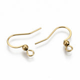 304 Stainless Steel French Earring Hooks, Flat Earring Hooks, Ear Wire, with Horizontal Loop, Real 18K Gold Plated, 15~17x18mm, Hole: 2mm, 21 Gauge, Pin: 0.7mm, 200pc/Set