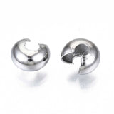 Tarnish Resistant 304 Stainless Steel Crimp Beads Covers, Stainless Steel Color, 6.5x5.8mm, Hole: 1.8mm, 200pc/Set