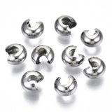 Tarnish Resistant 304 Stainless Steel Crimp Beads Covers, Stainless Steel Color, 6.5x5.8mm, Hole: 1.8mm, 200pc/Set