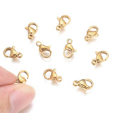 304 Stainless Steel Lobster Claw Clasps, Golden, 10x7x3mm, Hole: 1.2mm, 20pcs/Set