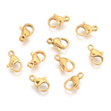 304 Stainless Steel Lobster Claw Clasps, Golden, 10x7x3mm, Hole: 1.2mm, 20pcs/Set