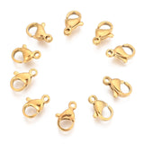 304 Stainless Steel Lobster Claw Clasps, Golden, 10x7x3mm, Hole: 1.2mm, 20pcs/Set