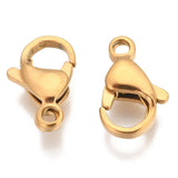 304 Stainless Steel Lobster Claw Clasps, Golden, 13x8x4mm, Hole: 1.8mm, 20pc/Set