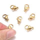 304 Stainless Steel Lobster Claw Clasps, Golden, 13x8x4mm, Hole: 1.8mm, 20pc/Set