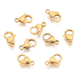 304 Stainless Steel Lobster Claw Clasps, Golden, 13x8x4mm, Hole: 1.8mm, 20pc/Set