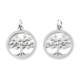 Non-Tarnish 304 Stainless Steel Pendants, with Unsoldered Jump Rings, Flat Round with Tree of Life, Stainless Steel Color, 17x15x1mm, Jump Ring: 5x1mm, 3mm inner diameter, 5pc/Set