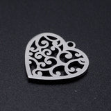 Non-Tarnish 201 Stainless Steel Pendants, Heart with Cirrus, Stainless Steel Color, 15.5x15.5x1mm, Hole: 1.2mm, 5pc/Set