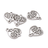 Tarnish Resistant 201 Stainless Steel Links connectors, Tree of Life with Heart, Stainless Steel Color, 17.5x15x1mm, Hole: 1.5mm, 5pc/Set