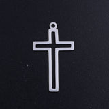 201 Stainless Steel Charms, Cross, Stainless Steel Color, 27.5x16x1mm, Hole: 1.5mm, 5pcs/Set