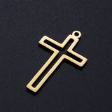 201 Stainless Steel Charms, Cross, Golden, 27.5x16x1mm, Hole: 1.5mm, 5pc/Set