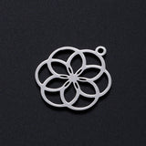 201 Stainless Steel Filigree Charms, Seed of Life/Sacred Geometry, Stainless Steel Color, 22.5x18.5x1mm, Hole: 1.5mm, 5pcs/Set