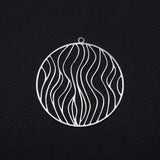 Non-Tarnish 201 Stainless Steel Filigree Charms, Flat Round with Wave Pattern, Stainless Steel Color, 39x36.5x1mm, Hole: 1.6mm, 3pc/Set