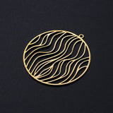 201 Stainless Steel Filigree Charms, Flat Round with Wave Pattern, Golden, 39x36.5x1mm, Hole: 1.6mm, 3pc/Set