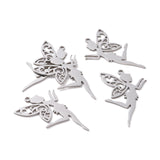 201 Stainless Steel Pendants, Laser Cut, Fairy, Stainless Steel Color, 41x25x1mm, Hole: 1.8mm, 5pcs/Set