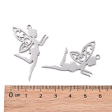 201 Stainless Steel Pendants, Laser Cut, Fairy, Stainless Steel Color, 41x25x1mm, Hole: 1.8mm, 5pcs/Set