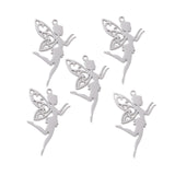 201 Stainless Steel Pendants, Laser Cut, Fairy, Stainless Steel Color, 41x25x1mm, Hole: 1.8mm, 5pcs/Set