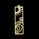 201 Stainless Steel Pendants, Laser Cut, Rectangle with Sun, Golden, 41x11x1mm, Hole: 1.6mm, 5pc/Set