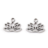 304 Stainless Steel Charms, Lotus Charms, Stainless Steel Color, 7.5x9.5x1mm, Hole: 1.4mm, 20pcs/Set