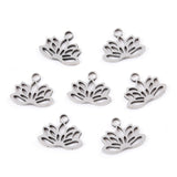 304 Stainless Steel Charms, Lotus Charms, Stainless Steel Color, 7.5x9.5x1mm, Hole: 1.4mm, 20pcs/Set