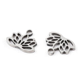 304 Stainless Steel Charms, Lotus Charms, Stainless Steel Color, 7.5x9.5x1mm, Hole: 1.4mm, 20pcs/Set