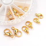 304 Stainless Steel Lobster Claw Clasps, Mixed Size, Golden, 9~15x5~9x2.5~4mm, Hole: 1~2mm, 2pcs/compartments, 24pcs/box