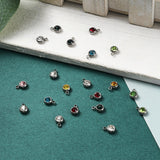 20Pcs 303 Stainless Steel Rhinestone Charms, Birthstone Necklace Charms, Flat Round, Stainless Steel Color, Mixed Color, 8.5x6x3mm, Hole: 1.5mm