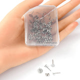 40Pcs 4 Size 304 Stainless Steel Stud Earring Findings, Flat Round Earring Settings, with 40Pcs Ear Nuts, Stainless Steel Color, 12x4~8mm, Pin: 0.6~0.8mm, 10Pcs/size