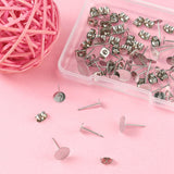 40Pcs 4 Size 304 Stainless Steel Stud Earring Findings, Flat Round Earring Settings, with 40Pcs Ear Nuts, Stainless Steel Color, 12x4~8mm, Pin: 0.6~0.8mm, 10Pcs/size