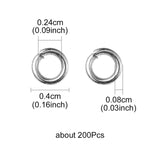 304 Stainless Steel Jump Rings, Open Jump Rings, Round Ring, Stainless Steel Color, 4x0.8mm, 20 Gauge, Inner Diameter: 2.4mm, 200pc/Set