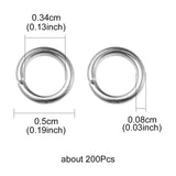 304 Stainless Steel Jump Rings, Open Jump Rings, Round Ring, Stainless Steel Color, 5x0.8mm, 20 Gauge, Inner Diameter: 3.4mm, 200pc/Set