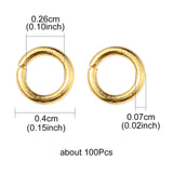 304 Stainless Steel Jump Rings, Open Jump Rings, Round Ring, Metal Connectors for DIY Jewelry Crafting and Keychain Accessories, Real 18K Gold Plated, 21 Gauge, 4x0.7mm, Inner Diameter: 2.6mm, 100pc/Set